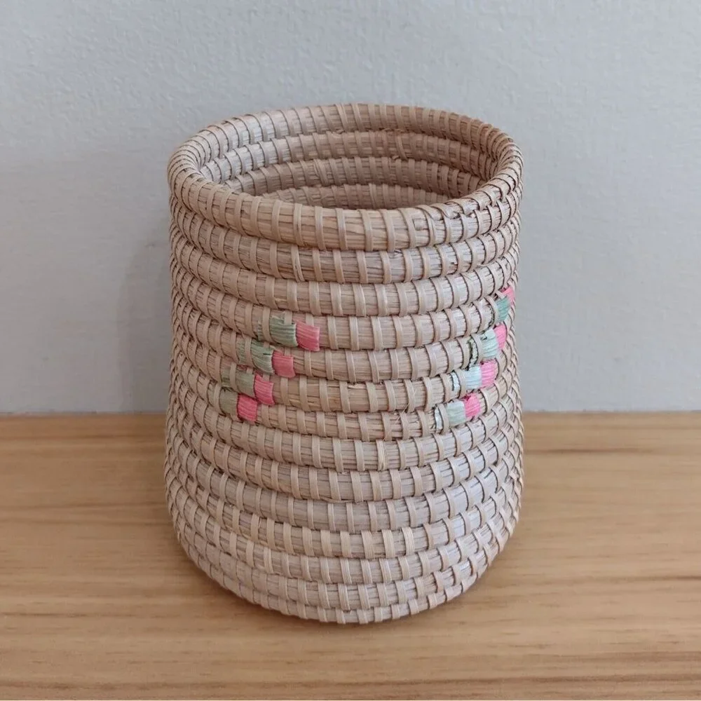 Vintage Handmade Coiled Woven Pine Needle Basket 4